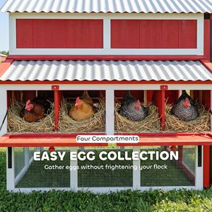Gallinero Grande Tipo H de 187.3 cm, Caseta de Madera para Gallinas con Techo Resistente a la Intemperie, Nido y Jaula Exterior para Aves de Corral y Conejos - Product Image 6