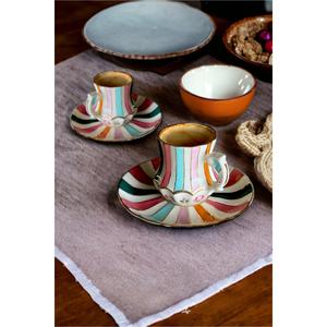 Glu Set di 2 oggetti fatti a mano in porcellana oro ricamati fatti a mano tazza di caffè di capodanno dote richiesta regalo