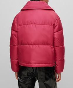 Blouson matelassé rose à col montant, manches longues, manteau d'hiver court pour femme, en polyester épais avec fermeture éclair - Product Image 2