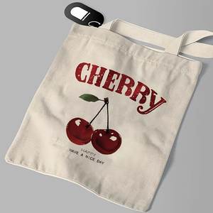 Sac fourre-tout en toile de coton imprimé cerises avec fermeture éclair, design tendance pour femme, prêt pour la plage, lavable, style toutes saisons - Product Image 1
