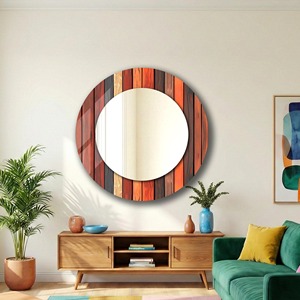 Wood Theme <b>Round</b> Handmade Bone Inlay Wall <b>Mirror</b> <b>Extra</b> <b>Large</b> Modern Living Room Entryway Hallway Bathroom Decor REHMAN CRAFT - Product Image 2