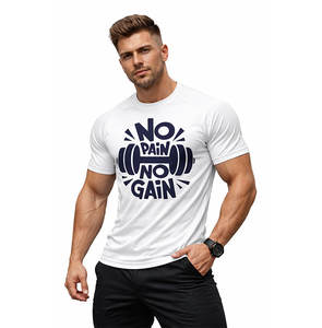 Camiseta de gimnasio para hombre, camiseta con estampado gráfico No Pain No Gain, transpirable, de secado rápido, atlética, para entrenamiento de culturismo - Product Image 1
