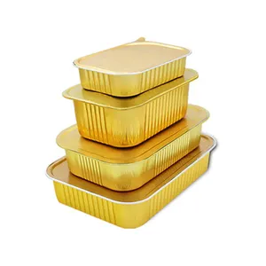 Thấp moq vàng hình chữ nhật lá nhôm hơn 20 Kích cỡ tường trơn vàng lá container nhôm khay thức ăn