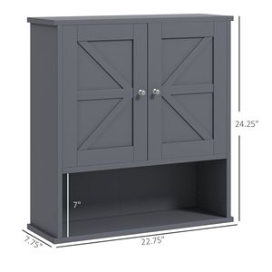 Armadietto da Bagno Grigio Stile Fattoria, Montato a Parete, con Ante Scorrevoli e Ripiano Regolabile in MDF, Ideale per Lavanderia - Product Image 3