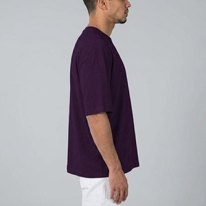 Nouveau T-shirt en coton violet foncé pour homme, coupe oversize, col rond, style streetwear décontracté, mode estivale, coupe ample, haut essentiel - Product Image 2