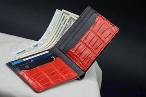 Portefeuille bifold en cuir d'alligator rouge personnalisé pour hommes, portefeuille en cuir exotique de luxe, portefeuille bifold fait main - Product Image 6