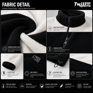 Custom Men's Sherpa <b>Fleece</b> <b>Jacket</b> <b>with</b> Stand Collar Front Logo | OEM Private Label Color Block Teddy Zip-Up Winter Manufacturer - Product Image 4