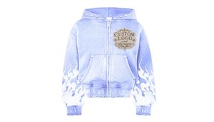 Sweat à capuche oversize imprimé flamme rouge, broderie vieillie, délavage acide, délavage à la pierre, strass, épaules tombantes, MOQ 10 - Product Image 2