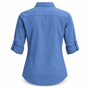 Chemise de randonnée pour femme à manches longues, personnalisable, avec manches retroussables et boutons sur le devant, bleue, vente en gros - Product Image 3