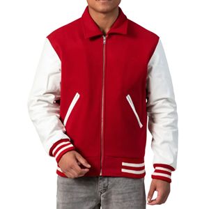 Chaqueta Varsity Unisex con Cierre, Cuello Redondo, Cuerpo de Lana, Mangas de Cuero, Estilo Mecánico Minimalista, Bordado Vintage, Ropa de Trabajo - Product Image 5