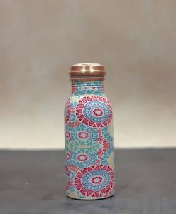 Botella de Agua de Cobre Esmaltado Hecha a Mano con Diseño Floral Dorado, Estilo Oriental, Portátil, para Viajes, con Tapa - Product Image 4