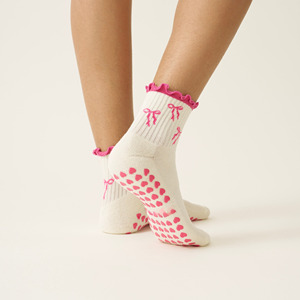 <b>Custom</b> Logo Ankle <b>Socks</b> With Ruffle Trim Bow Pattern Anti Slip <b>Grip</b> Hearts Logo <b>Custom</b> Print Spring Daily Wear - Product Image 3