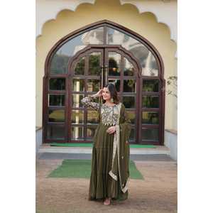 LIKSHA MEHNDI <b>COLOUR</b> PREMIUM READYMADE GOWN WITH DUPATTA <b>SET</b>-LC-1090 - Product Image 3