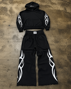 Custom Eco-Friendly Black Vintage Wash Zip <b>Hoodie</b> Jogger Set for Streetwear <b>Lightweight</b> Cotton Fleece Quick-Dry Breathable Logo - Product Image 2