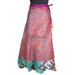 Nueva Falda Larga Tradicional India de Seda para Mujer, Estilo Vintage, Sari de Seda, Falda Cruzada de Doble Capa Reversible - Product Image 2