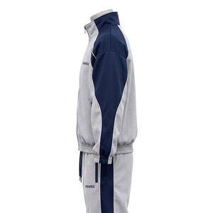 Men's Grey Navy Tracksuit Set Full <b>Zip</b> Athletic Jacket <b>Jogger</b> Pants Sportswear Training Gym Running Custom Logo - Product Image 4