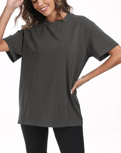 T-shirt gris à manches courtes pour femme, coupe classique, couleur unie, streetwear personnalisé, t-shirts décontractés en tissu canvas, prix de gros, meilleure qualité - Product Image 3