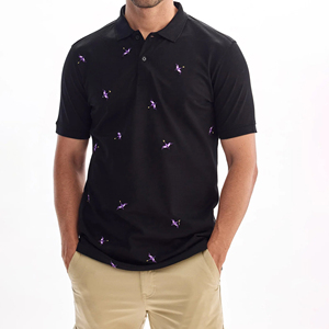 Premium Men Polo Shirt Custom Casual Summer Fashion Embroidered Bird Pattern Design Black Short Sleeve Breathable Cotton <b>Blend</b> - Product Image 4