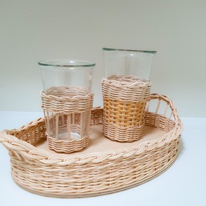 Braided Straw Holders Tea Light Candle Votive Holder Woven Seagrass <b>Cup</b> Cover Glass Tumblers for Candles - Product Image 2