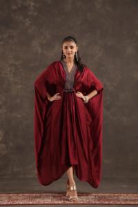 Flayered Kaftan Dress Maroon - Product Image 3