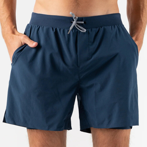 Shorts de Playa para Hombre, Color Azul Marino, de Secado Rápido, con Cordón en la Cintura y Bolsillos, Tejido Sólido, Casual, Cortos - Product Image 1