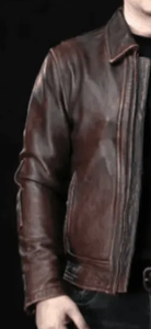 Veste de moto en cuir véritable marron pour homme, col rabattu, fermeture éclair, style motard, vêtement d'automne - Product Image 2