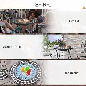 Table de repas extérieure 3-en-1 de 30 pouces avec foyer à bois, bac à glace et étagère de rangement pour patio, avec écran anti-étincelles - Durable pour brûler du bois - Product Image 3