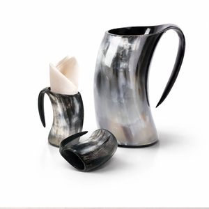 Mug à boire en corne naturelle fait main, style viking, en corne de buffle, avec base en bois, FAIZA CRAFT Uttar Pradesh, logo personnalisé - Product Image 2
