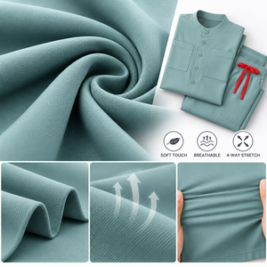 Conjunto de Uniforme Médico Unisex de Algodón y Poliéster Color Verde Azulado, Manga Corta, Cuello Alto, Botones al Frente, Pantalones Tipo Jogger, Uniforme de Hospital - Product Image 5