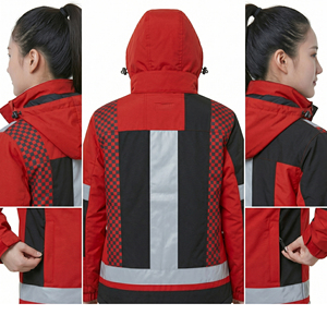 Veste de travail haute visibilité réfléchissante pour femmes, rouge, noir, gris, polyester, vêtements de sécurité, vestes à capuche pour femmes - Product Image 6