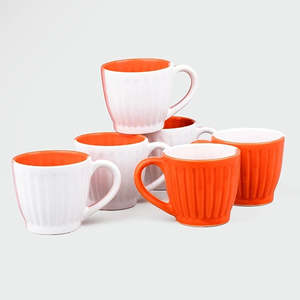 Dynamic Ceramic Tea <b>Cup</b> Set of 6 Glazed Microwave Safe Pottery Mugs with Saucers for <b>Camping</b> and Hiking - Product Image 4