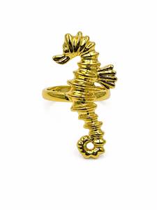 Anillo Personalizado Chapado en Rodio con Diseño Escultural de Caballito de Mar, Anillo de Cóctel con Motivo Animal, Joyería de Moda para Mujer, Lujo, Vacaciones en la Playa - Product Image 3
