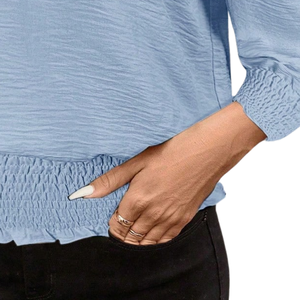 Women's O-Neck Lantern Sleeve Blouse Smocked Waist Cuffs Loose Fit Casual Everyday Wear Polyester Spandex Anti-Pilling Candy - Product Image 5