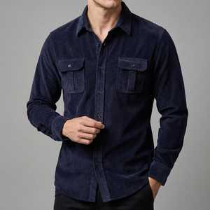 <b>Men's</b> <b>Navy</b> Cargo Long Sleeve <b>Shirt</b> Regular Fit Solid Color Casual Spring Wear Breathable 100% Cotton <b>Satin</b> Fabric - Product Image 4