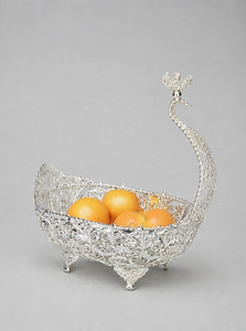 Silver Filigree Metal Fruit <b>Basket</b> Decorative Serving <b>Tray</b> Floral Display Bowl for Living Room Party - Product Image 6