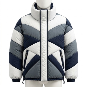 <b>Mens</b> Color Block Puffer Jacket Quilted Winter <b>Coat</b> Navy Gray <b>White</b> Insulated Full Zip Warm Outdoor Fashion Jacket - Product Image 1