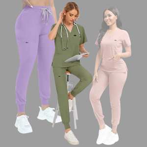 Unisex Medical Scrub <b>Set</b> 100% Cotton V-Neck Top & Jogger Pants Needle-Detecting Seamless Fusing Hospital <b>Doctor</b> Uniform OEM - Product Image 2