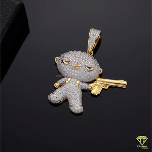 Pendentif de luxe à l'effigie d'un personnage de dessin animé avec diamant Moissanite VVS en argent sterling 925 - Product Image 2