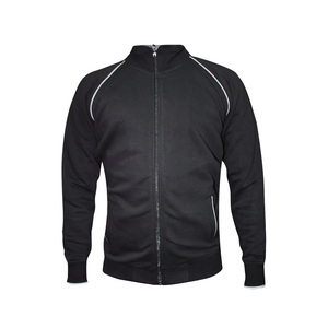 Men's Black Full Sleeve Zipper Tracksuit <b>Jacket</b> With Side Pockets Stand Collar Casual Breathable Polyester Winter Wear - Product Image 1