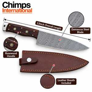 Cuchillo Santoku Profesional Hecho a Mano de Acero de Damasco con Espiga Completa, Mango de Madera Pakka, Funda de Cuero, Ecológico - Product Image 2