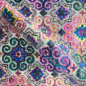Handknotted Wool and Silk <b>Rug</b> Multicolored <b>Pastel</b> and Emerald Geometric Pattern 10' X 14' Luxury Bohemian Thick Carpet - Product Image 6
