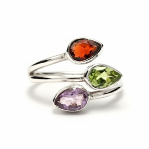 Classic Women's <b>Ring</b> with Lab Created Peridot <b>Garnet</b> and Amethyst Cocktail <b>Ring</b> - Product Image 3