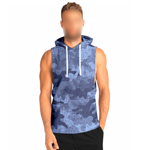 เสื้อฮู้ดดี้ผ้าเดนิมสีน้ำเงินลายพราง ซักง่าย ระบายอากาศได้ดี สำหรับผู้ใหญ่ ผลิตในปากีสถาน สวมใส่ได้ทุกวัน ราคาขายส่ง เสื้อฮู้ดดี้แขนกุด - Product Image 1