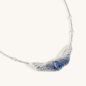 Luxury Wings Pendant Necklace With Sapphire And Round Brilliant Cut Diamonds 18K Solid Gold Rhodium Plated <b>Box</b> Chain - Product Image 2