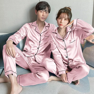 New Silk Satin Long Sleeve Sleepwear <b>Sets</b> Breathable and Solid Color Loungewear <b>for</b> Home Couple <b>Pajamas</b> <b>for</b> <b>Men</b> and Women - Product Image 6