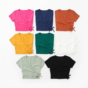 Blusa Casual de Verano para Mujer, Cuello en V, Cintura Ajustable con Lazo, Manga Corta, Satén 100% Poliéster, Corte Holgado, OEM ODM Venta al Por Mayor - Product Image 4