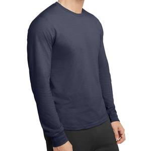 Camiseta de Manga Larga para Hombre, de Algodón, Color Azul Marino Sólido, Cuello Redondo, Corte Regular, Estilo Casual, Tejido de Punto - Product Image 5