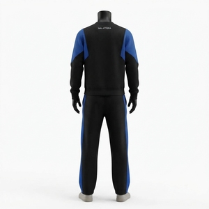 <b>Men</b> Color Block Crewneck Sweatshirt Sweatpants Set Black Blue Casual Streetwear Matching Clothes Custom Logo - Product Image 4