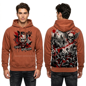 Sudadera con Capucha Color Naranja Óxido, Estampado Gráfico Chaos Rebellion, Ropa Urbana para Hombre, Lavado Vintage, Sudadera Oversize de Felpa, Prenda Personalizada - Product Image 1