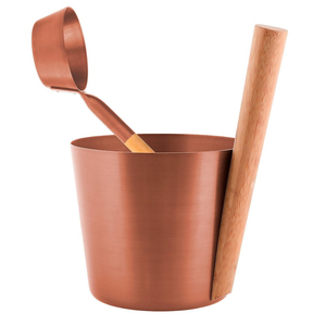 Ensemble seau et louche en cuivre pur martelé fait main, luxueux seau à eau pour spa avec poignée en bois résistante à la chaleur - Product Image 5